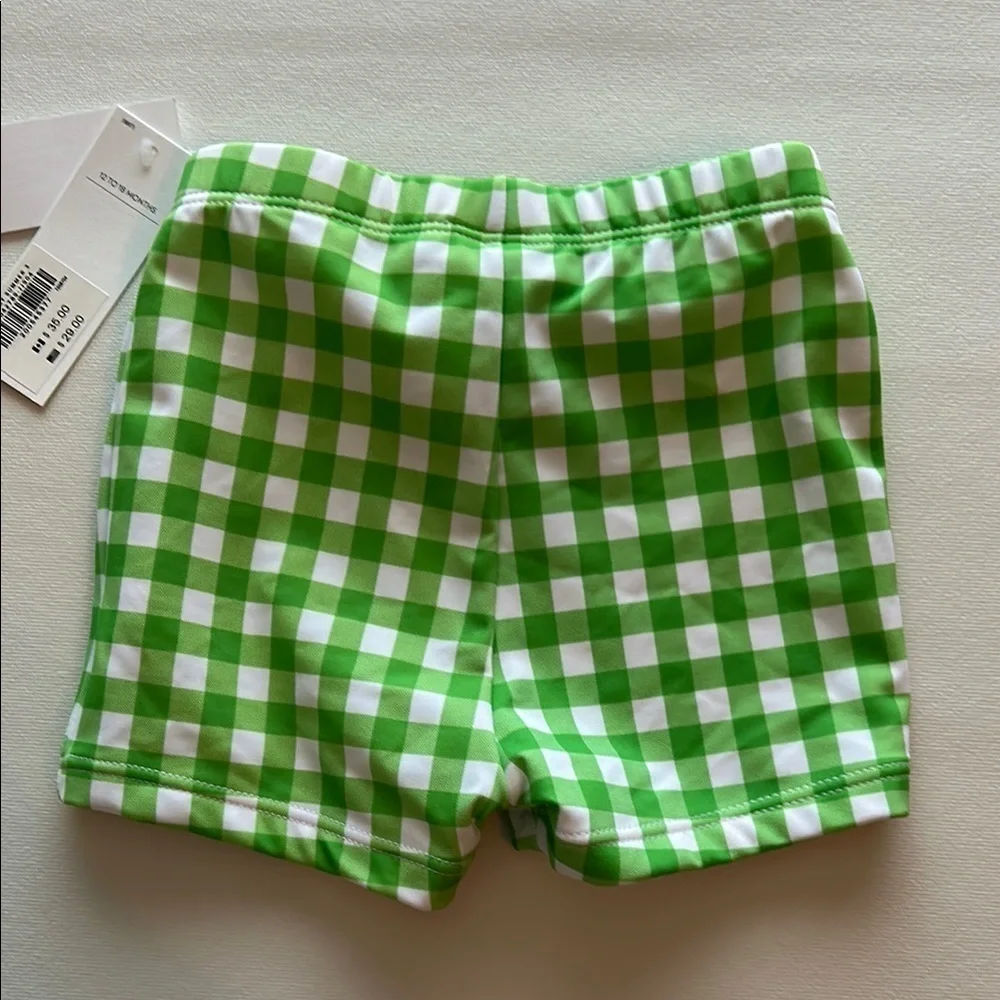 Janie and Jack Vibrant Green and White Gingham Swim Shorts Size 12-18 months